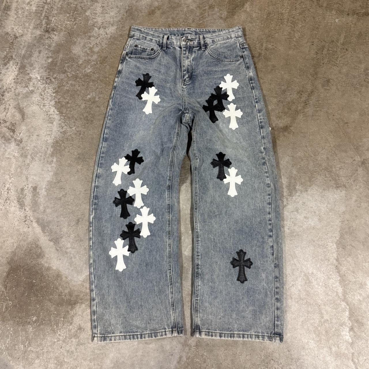 P0 Men's Blue and Grey Jeans - Image 1