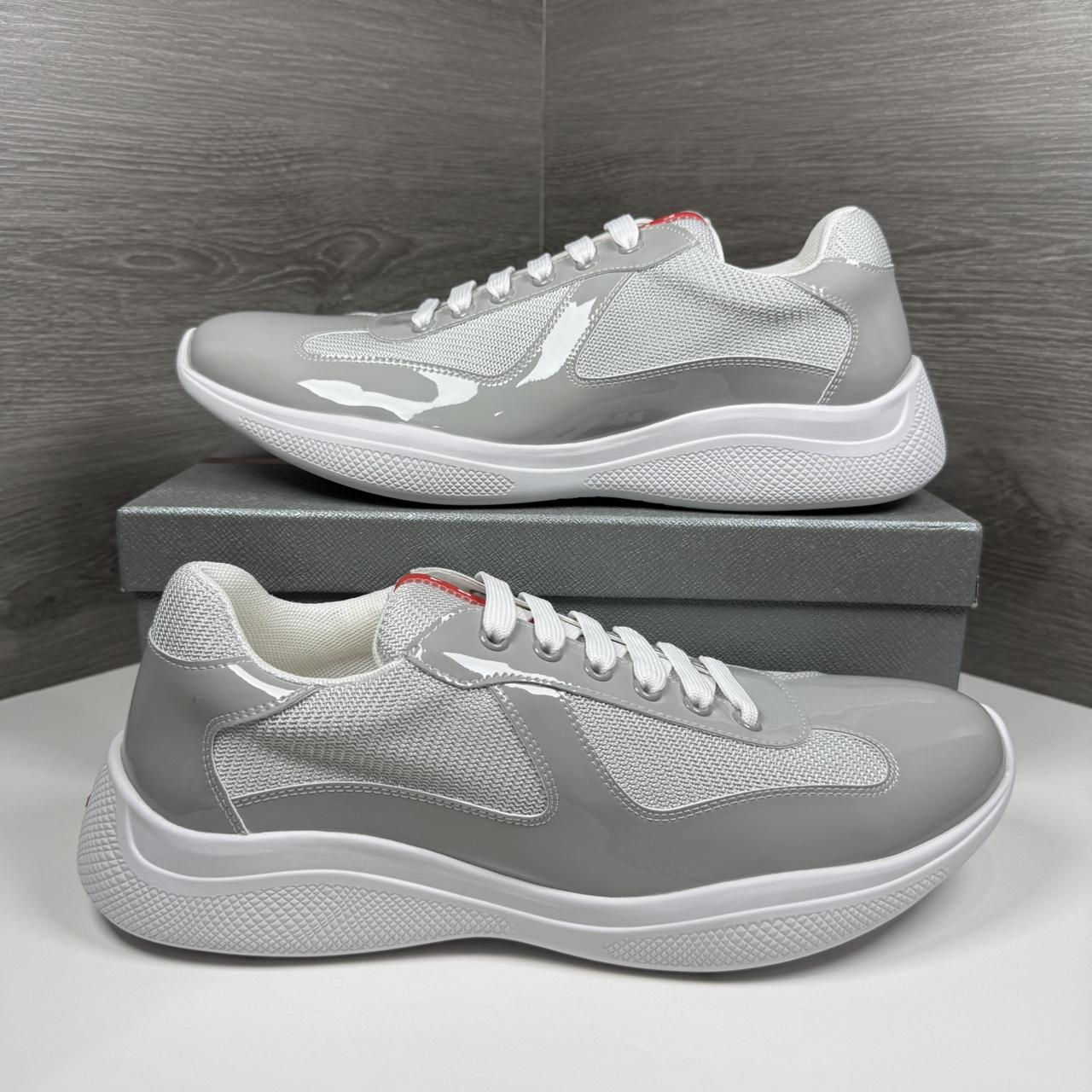 P0 Prada Men's Grey and White Trainers - Image 1