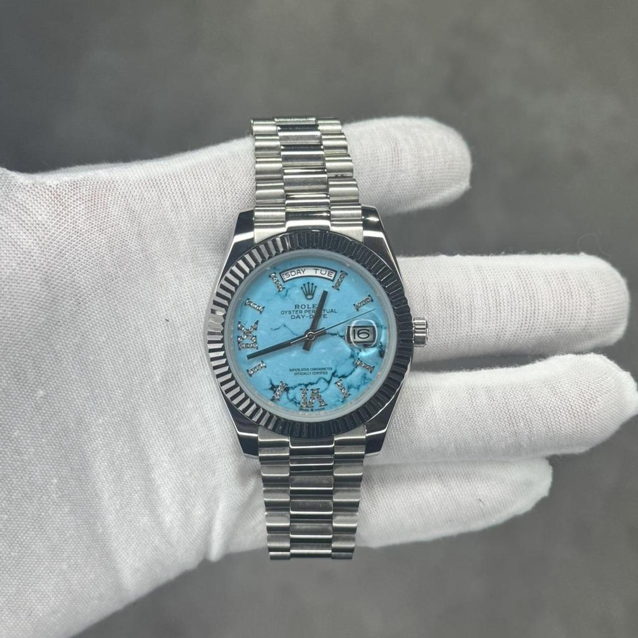 P0 Men's Silver and Blue Watch - Image 1