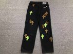 Chrome Hearts Green & Leopard Cross Patch Jeans