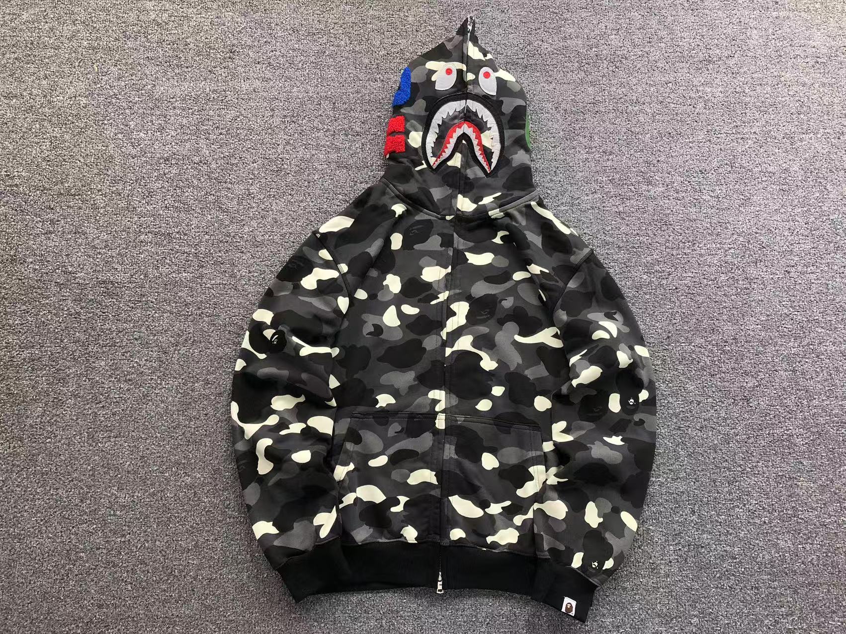 d5611d5c A Bathing Ape black camo shark full-zip hoodie - Image 1